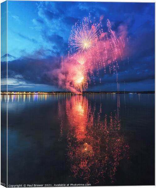 Fireworks in Weymouth Canvas Print by Paul Brewer