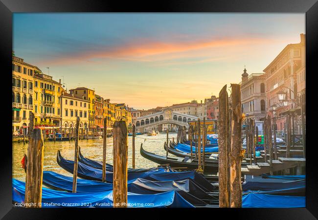 Venice Grand Canal and Rialto bridge Framed Print by Stefano Orazzini