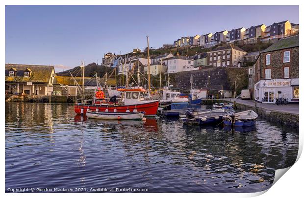 Fishing Boats in Mevagissey Harbour, Cornwall Print by Gordon Maclaren