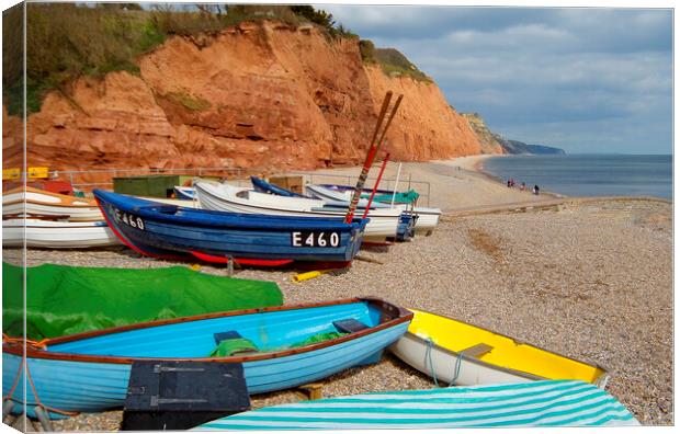 Boats on the Beach at Sidmouth Canvas Print by Paul F Prestidge