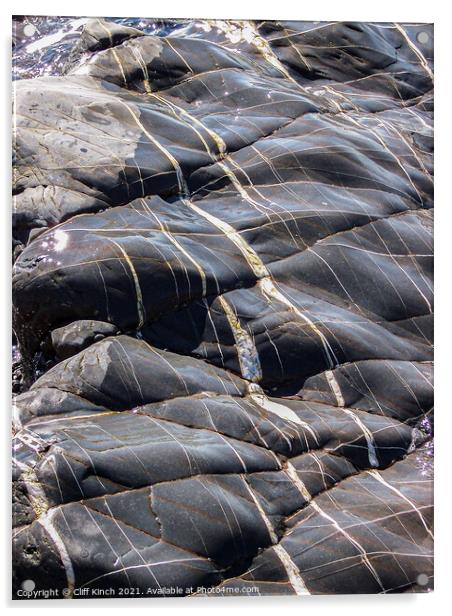 Glistening sea-washed rocks Acrylic by Cliff Kinch