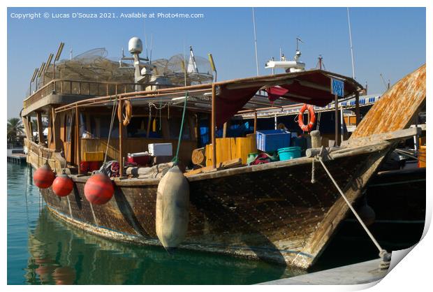 Traditional dhow at Doha corniche, Qatar Print by Lucas D'Souza