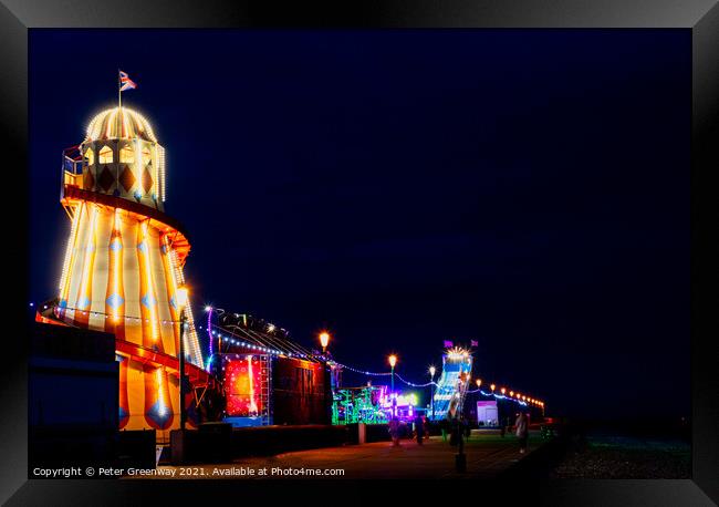 Illuminated Helter Skelter At The Hunstanton Seafront Funfair Framed Print by Peter Greenway