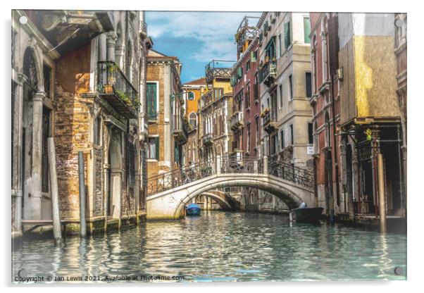 A Beautiful Venetian Canal Acrylic by Ian Lewis