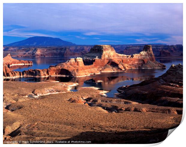 Padre Bay and Gunsight Butte from Romana Mesa Print by Mark Sunderland