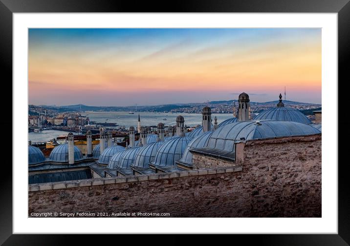 Sunset view of the Golden Horn, the Bosporus, downtown Istanbul  Framed Mounted Print by Sergey Fedoskin