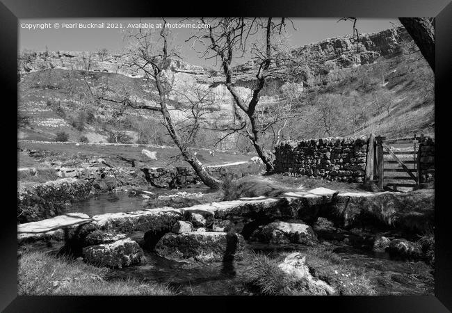Malham Cove Yorkshire Dales Black and White Framed Print by Pearl Bucknall
