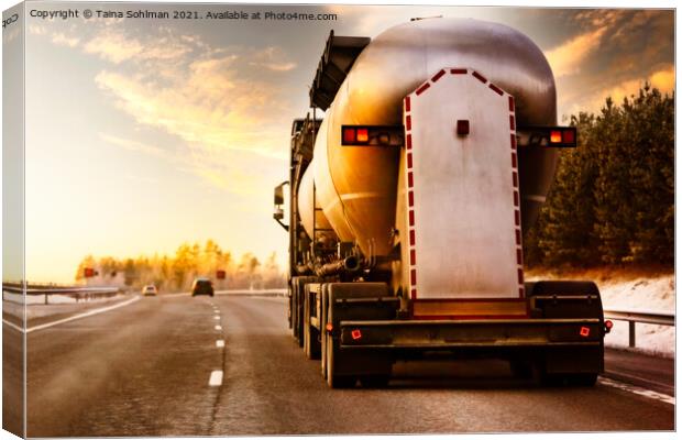 Tank Truck on Winter Freeway Canvas Print by Taina Sohlman