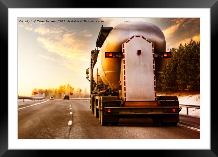 Tank Truck on Winter Freeway Framed Mounted Print by Taina Sohlman