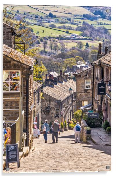 Haworth Steep Street Yorkshire Acrylic by Phil Longfoot