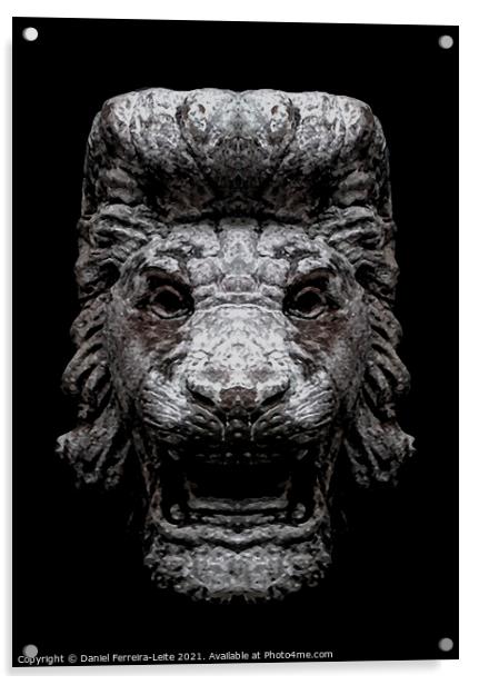 Creepy Lion Head Sculpture Over Black Acrylic by Daniel Ferreira-Leite