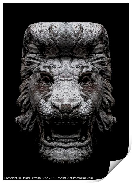 Creepy Lion Head Sculpture Over Black Print by Daniel Ferreira-Leite
