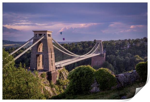 Clifton Suspension Bridge and hot air balloons Print by Leighton Collins