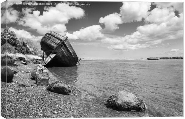 Traeth Dulas Ship Wreck Anglesey Black and White Canvas Print by Pearl Bucknall