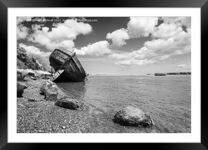 Traeth Dulas Ship Wreck Anglesey Black and White Framed Mounted Print by Pearl Bucknall