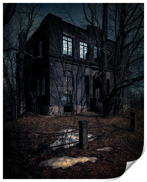 Haunted House In Moonlight Print by Chris Lord
