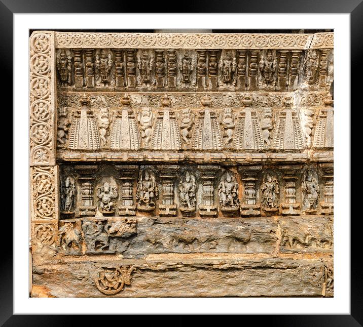 Intricate stone carvings at the Harihareshwara tem Framed Mounted Print by Lucas D'Souza