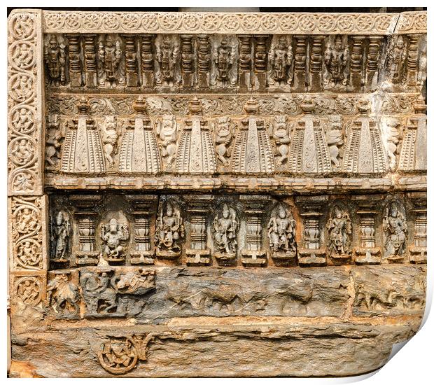 Intricate stone carvings at the Harihareshwara tem Print by Lucas D'Souza