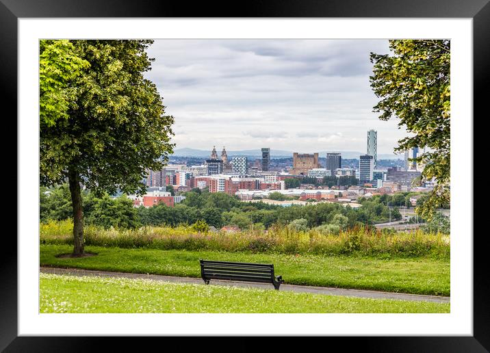 Bench overlooking Liverpool Framed Mounted Print by Jason Wells