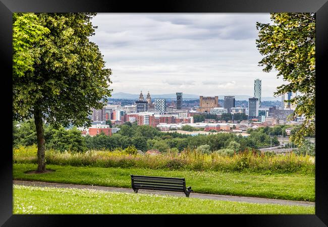 Bench overlooking Liverpool Framed Print by Jason Wells