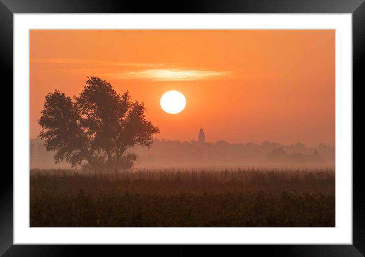 Sunrise over Sutton, Cambridgeshire, from the 100 Foot Bank Framed Mounted Print by Andrew Sharpe