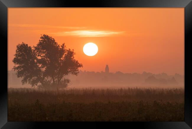 Sunrise over Sutton, Cambridgeshire, from the 100 Foot Bank Framed Print by Andrew Sharpe