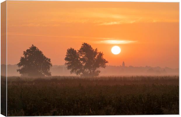 Sunrise over Sutton, Cambridgeshire, from the 100 Foot Bank Canvas Print by Andrew Sharpe