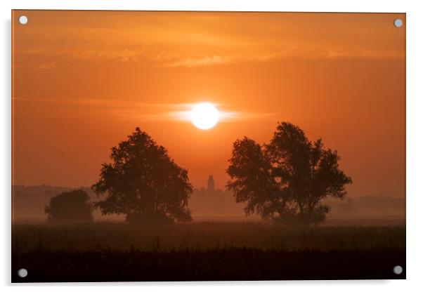 Sunrise over Sutton, Cambridgeshire, from the 100 Foot Bank Acrylic by Andrew Sharpe