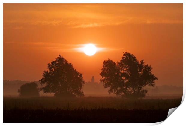 Sunrise over Sutton, Cambridgeshire, from the 100 Foot Bank Print by Andrew Sharpe