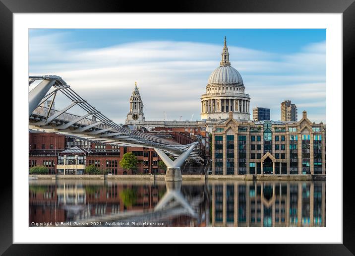 St Pauls Cathedral and Millennium Bridge  Framed Mounted Print by Brett Gasser
