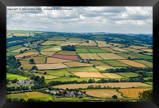 River Usk Valley with Patchwork Quilt Fields Framed Print by Nick Jenkins
