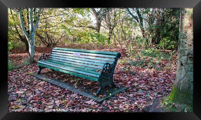 Bench in the Rotary Wood Framed Print by GJS Photography Artist