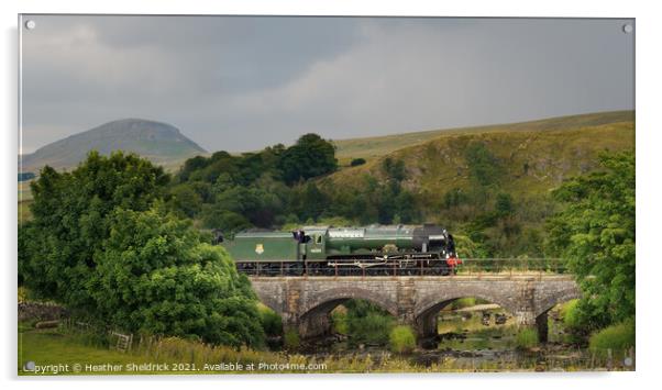 Royal Scot steam engine passing Pen-y-Ghent Acrylic by Heather Sheldrick