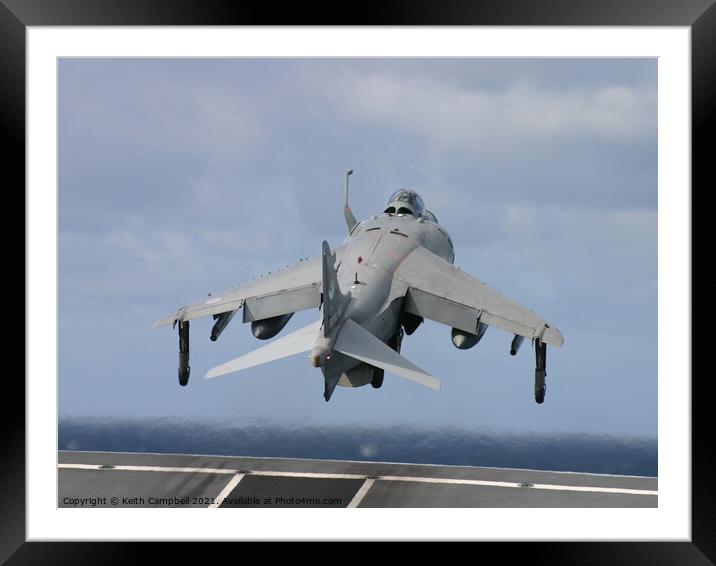 Sea Harrier Launching from HMS Illustrious. Framed Mounted Print by Keith Campbell
