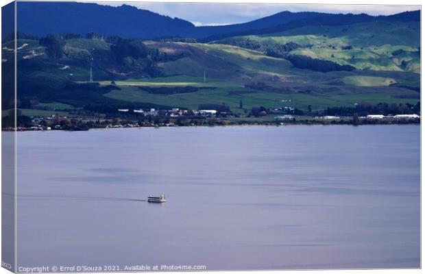 Tourist Boat cruising along Lake Rotorua Canvas Print by Errol D'Souza
