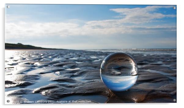 Pendine sands through a lensball Acrylic by Graham Lathbury