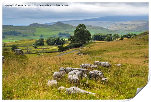 Smearsett Scar from Winskill Stones above Langcliffe. Print by Peter Stuart