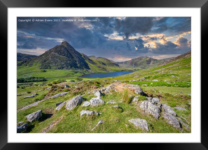 Tryfan Mountain And Llyn Ogwen Wales Framed Mounted Print by Adrian Evans