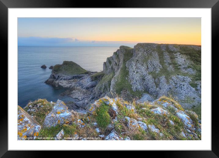 The Knave Sunset, Gower Peninsula Framed Mounted Print by Neil Holman