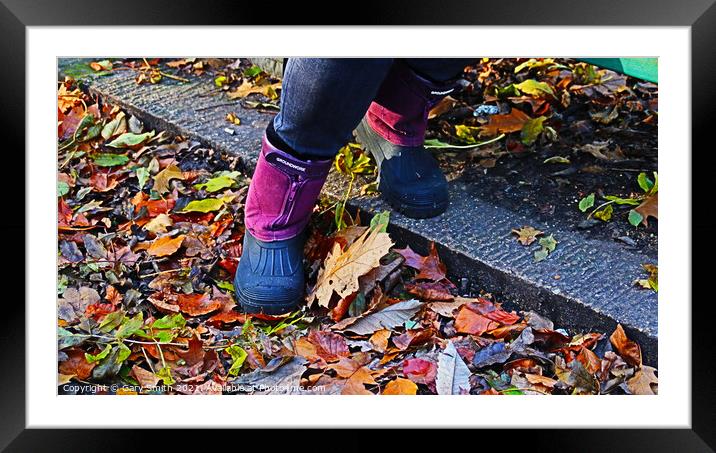Boots in Autumn Leaves Framed Mounted Print by GJS Photography Artist