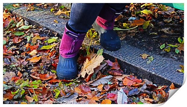 Boots in Autumn Leaves Print by GJS Photography Artist