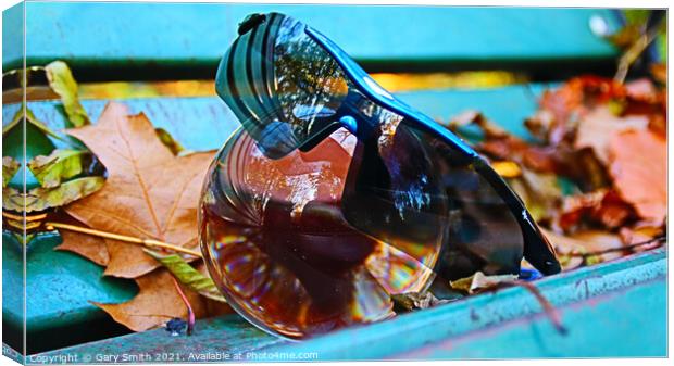 Photo ball With Sunglasses on a Bench In Autumn  Canvas Print by GJS Photography Artist