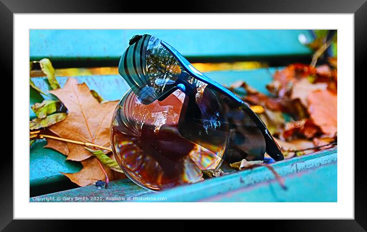 Photo ball With Sunglasses on a Bench In Autumn  Framed Mounted Print by GJS Photography Artist