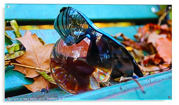 Photo ball With Sunglasses on a Bench In Autumn  Acrylic by GJS Photography Artist