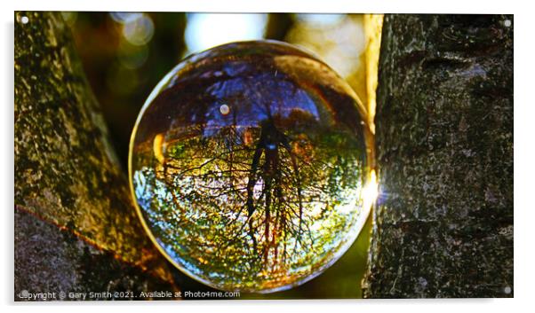Photo Ball In The Woods Golden Sunlight Breaking Acrylic by GJS Photography Artist