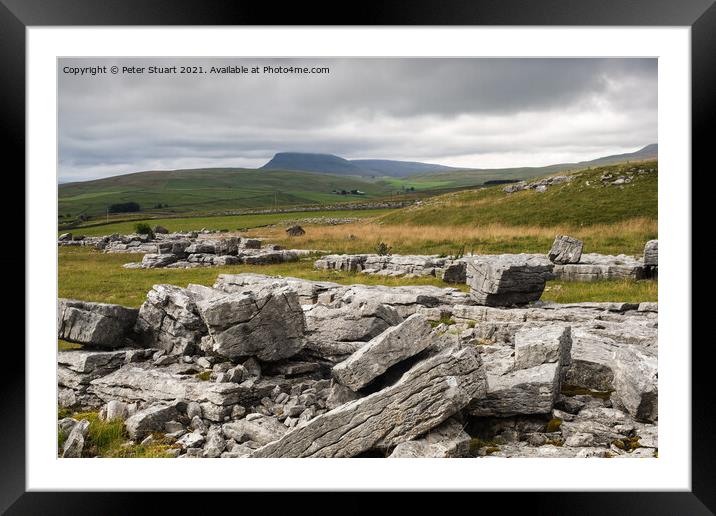Pen-y-ghent from Winskill Stones above Langcliffe Framed Mounted Print by Peter Stuart