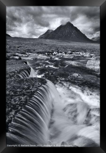 Buachaille Etive Mor in Mono Glencoe Scotland Framed Print by Barbara Jones
