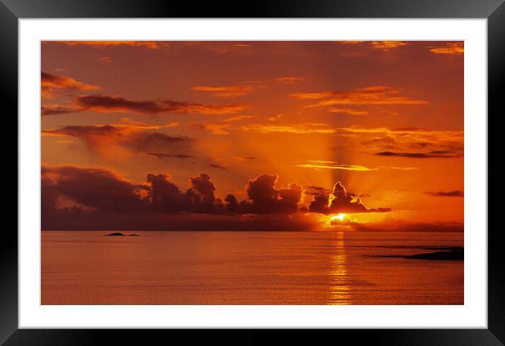 Scottish West Coast Red Sunset over Sea Scotland Framed Mounted Print by Pearl Bucknall