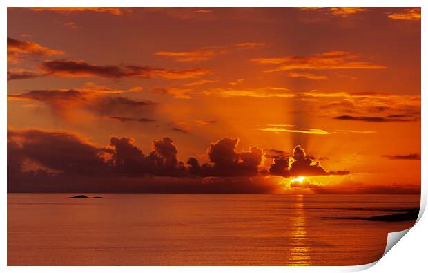 Scottish West Coast Red Sunset over Sea Scotland Print by Pearl Bucknall