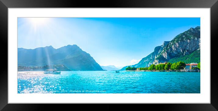 Lecco town, Como Lake and ferry boat Framed Mounted Print by Stefano Orazzini